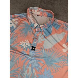 Bad Birdie Polo Shirt Mens Pink Blue Floral Performance Golf Stretch - Approx M